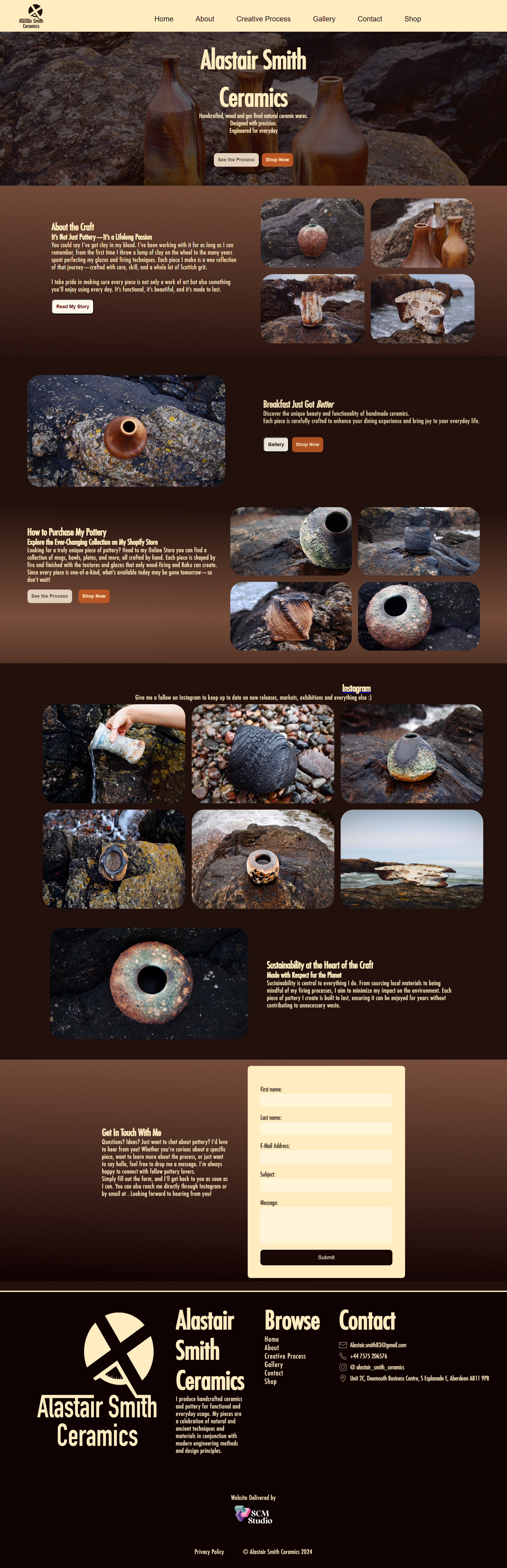 Alastair Smith Ceramics homepage — full screenshot of the live site